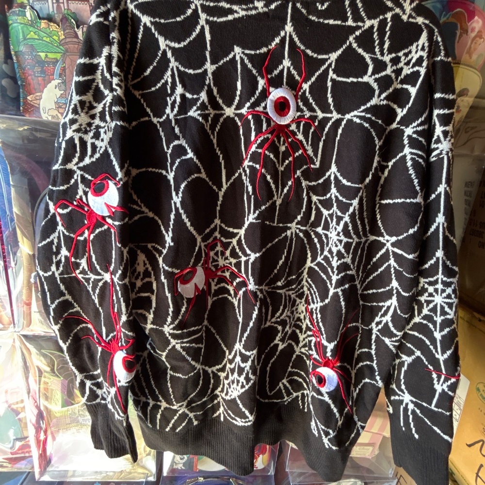 Social Collison Monster Eyeball Spider Halloween Cardigan Women Hot Topic Large - Picture 8 of 14